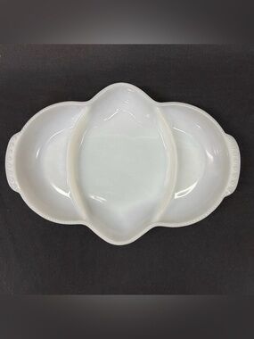 Fire King Oven‎ Ware 11" White Milk Glass Divided Relish/Serving Dish, Vintage